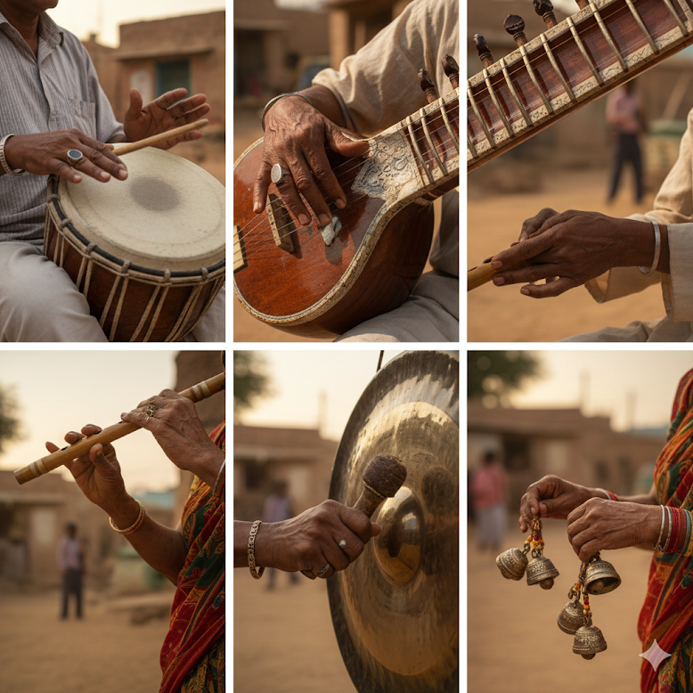 Indian folk instruments in practice